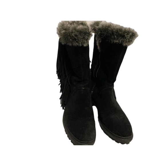 SAM EDELMAN BLACK FUR LINED BOOTS WITH FRINGE WOMENS SIZE 6 WARM AND COZY - Picture 2 of 9